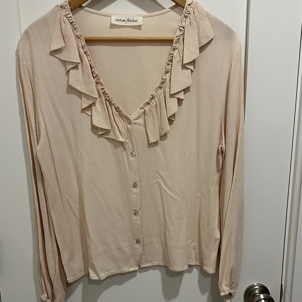 Urban Outfitters Beige Ruffle Blouse